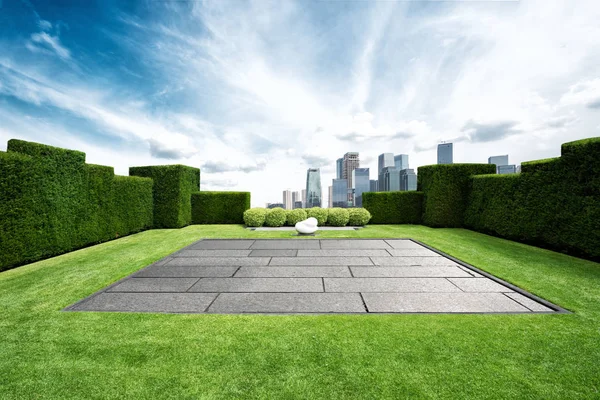 Schöne grüne Wiese mit gemauertem Boden — Stockfoto