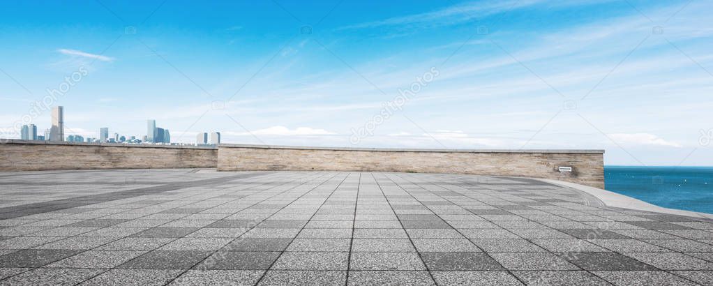 empty brick floor near river