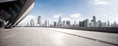 empty floor with modern cityscape and skyline  clipart