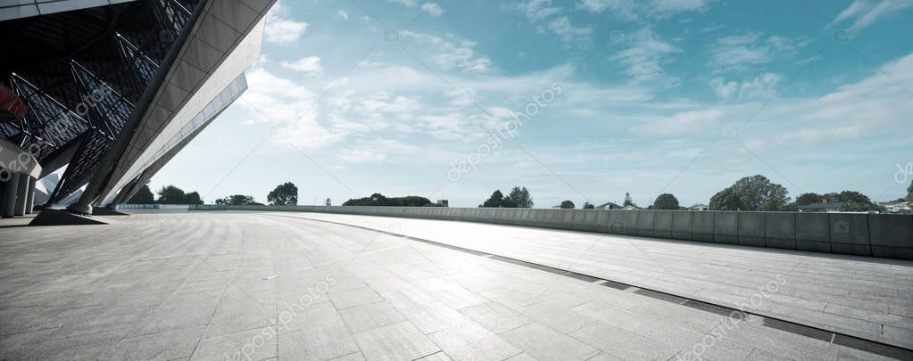 empty floor with modern cityscape and skyline 