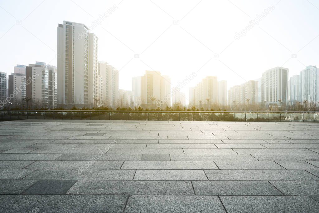 empty floor with cityscape of modern city 