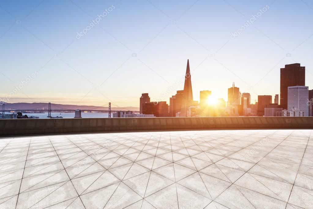 empty floor with cityscape of San Francisco