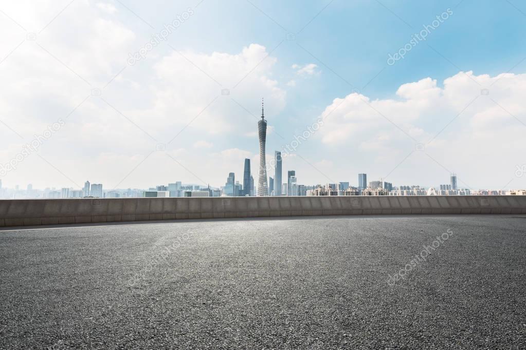 Cityscape of Guangzhou from empty road