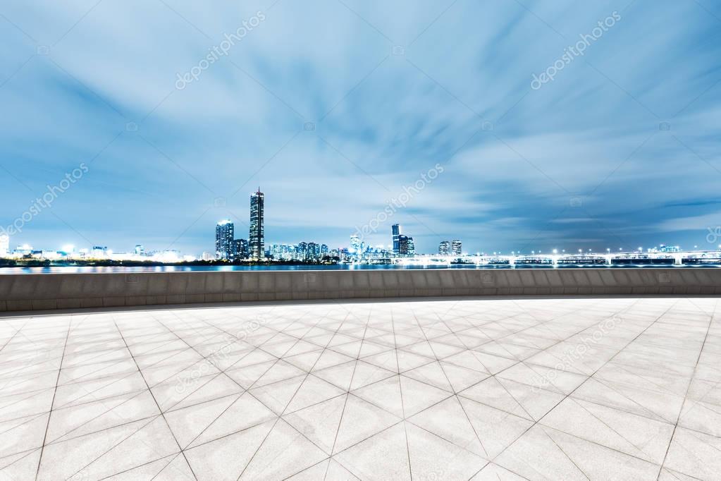 empty floor with cityscape of Suzhou
