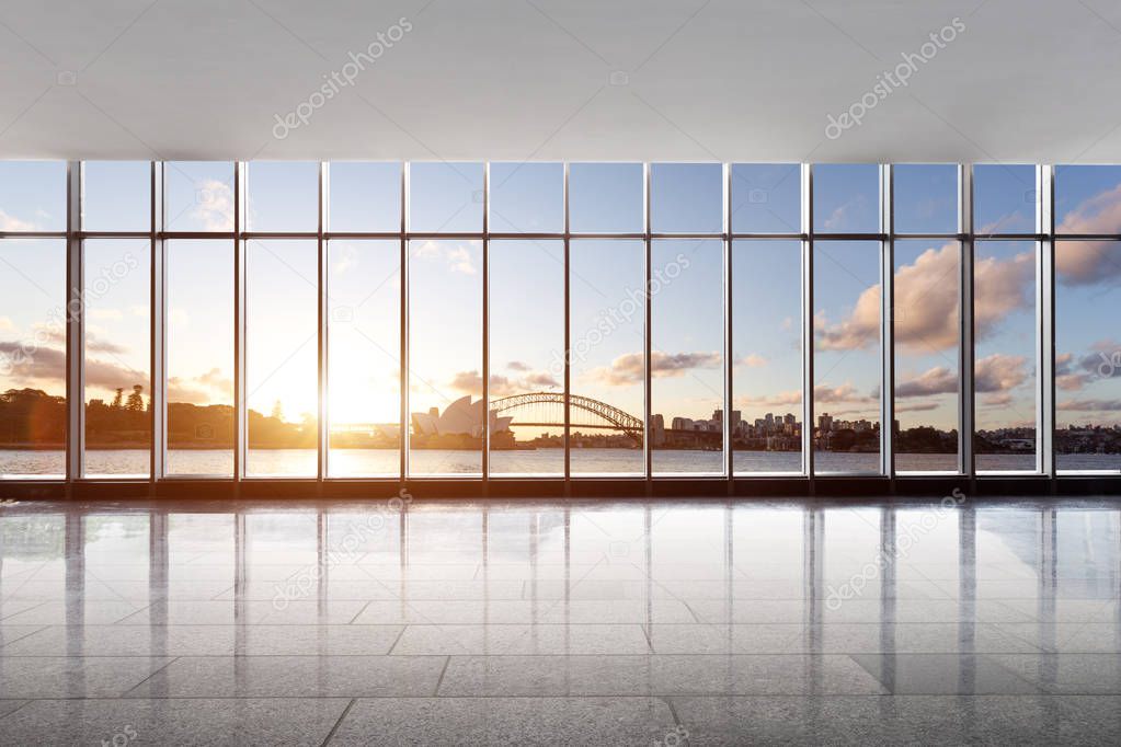 office with Sydney opera house and bridge