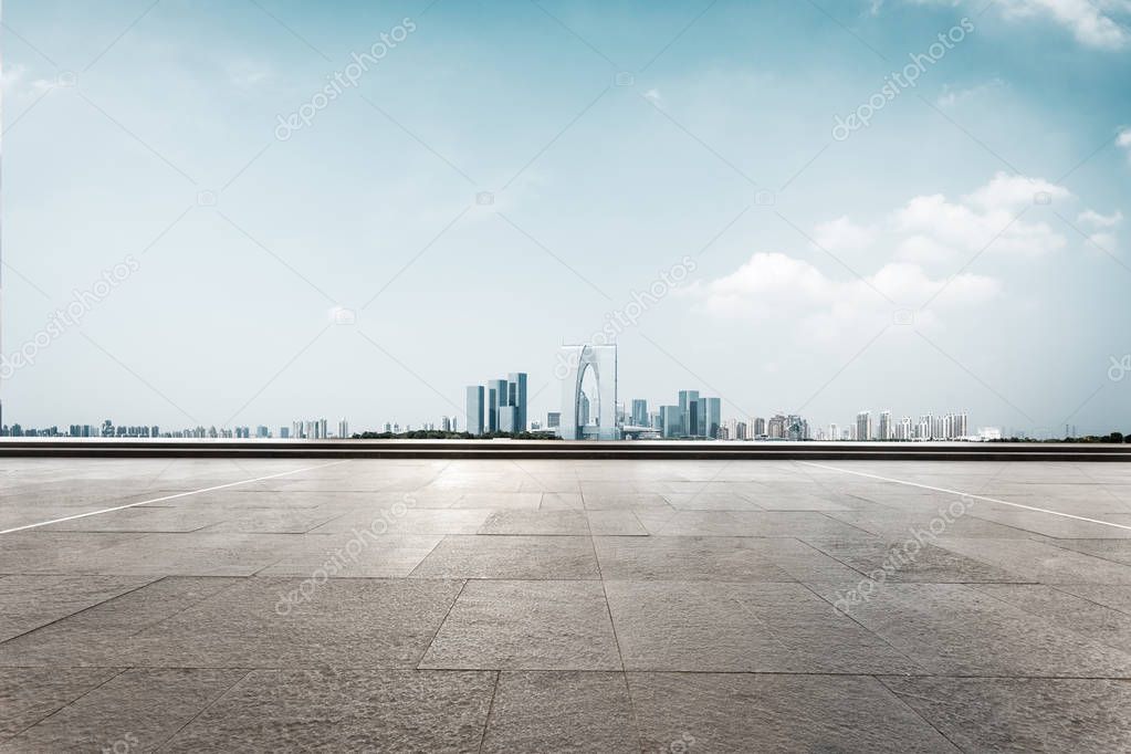 empty floor with cityscape of Suzhou