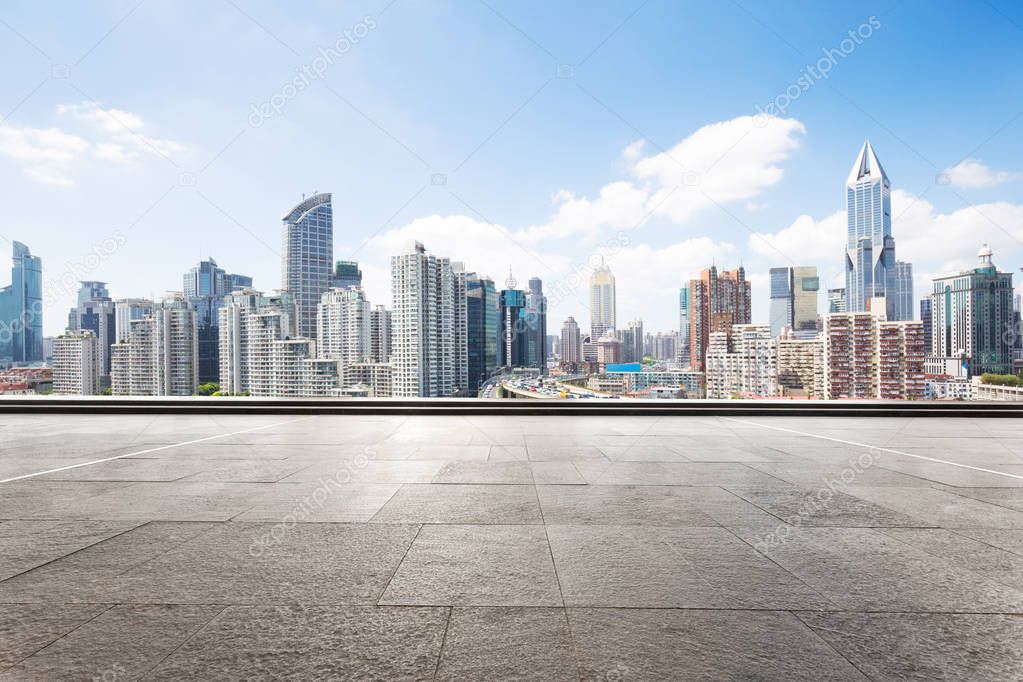 empty floor with cityscape of Shanghai