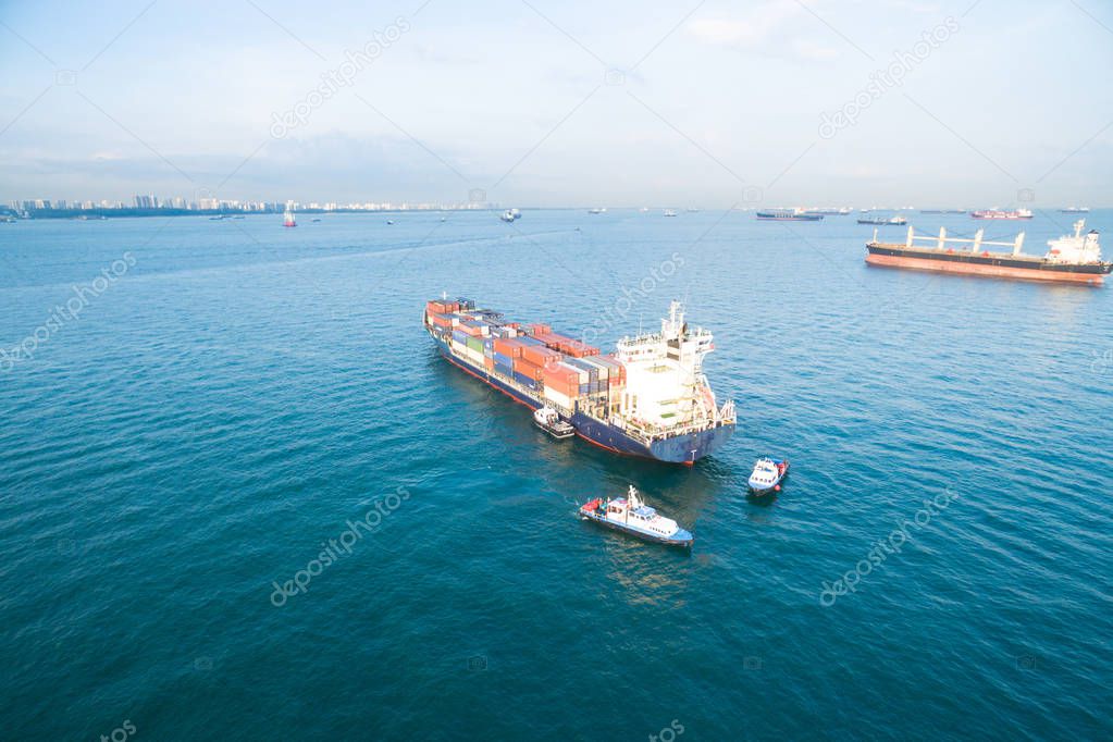 cargo container ship on tranquil sea