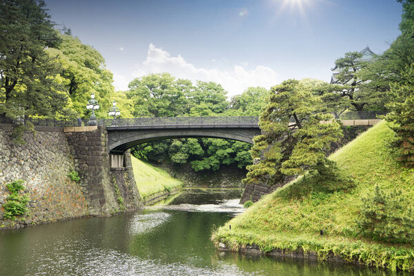 stone bridge over river in Tokyo