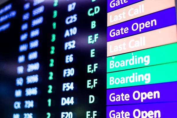 Screen with flight information in airport — Stock Photo, Image