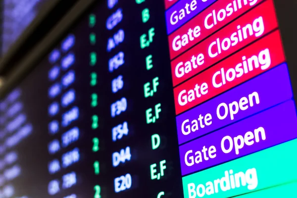Screen with flight information in airport — Stock Photo, Image