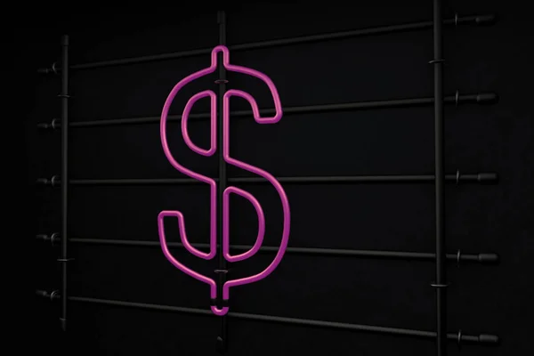 Sinal de dólar de néon brilhante — Fotografia de Stock