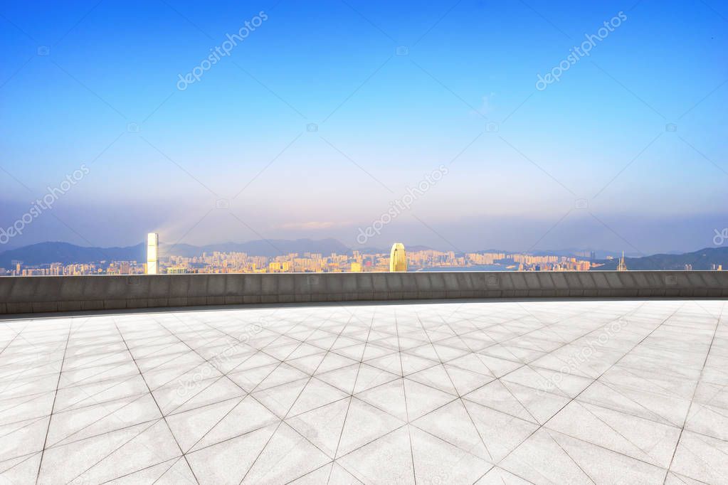 cityscape of Chongqing from empty brick floor