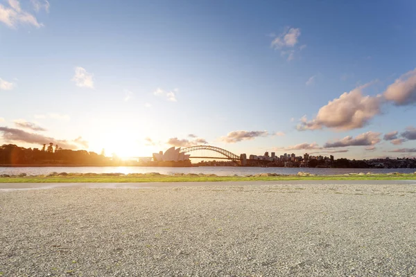 Opération Sydney Pont Depuis Terrain Vide Près Rivière Lever Soleil — Photo