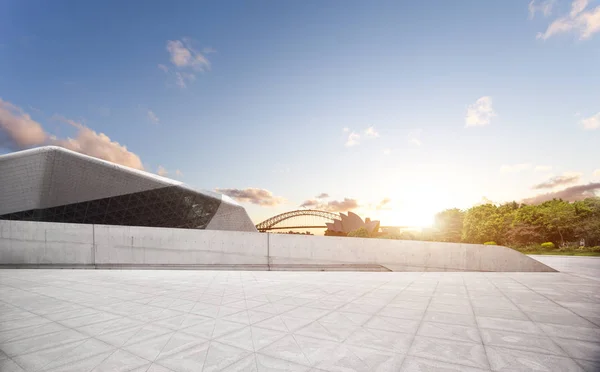 Landmärke Sydney Opera House Och Bron Vid Soluppgången Från Tom — Stockfoto