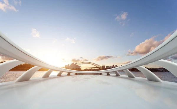Орієнтир Сіднейський Оперний Театр Міст Сході Сонця Порожнім Цегла Поверху — стокове фото