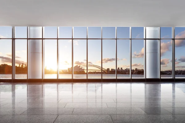 Sydney Opera House Och Bron Vid Soluppgången Från Tom Office — Stockfoto