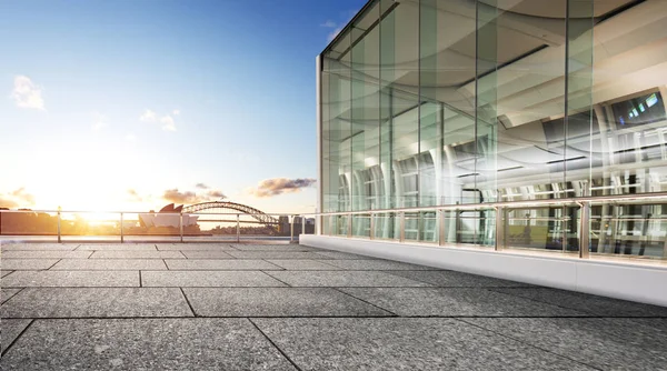 Landmärke Sydney Opera House Och Bron Vid Soluppgången Från Tom — Stockfoto