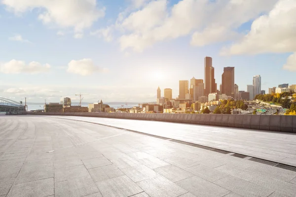 Lege Bakstenen Vloer Met Stadsgezicht Van Los Angeles — Stockfoto