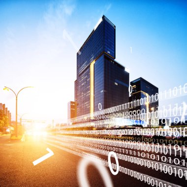 Hangzhou midtown alacakaranlıkta trafikte istihbarat