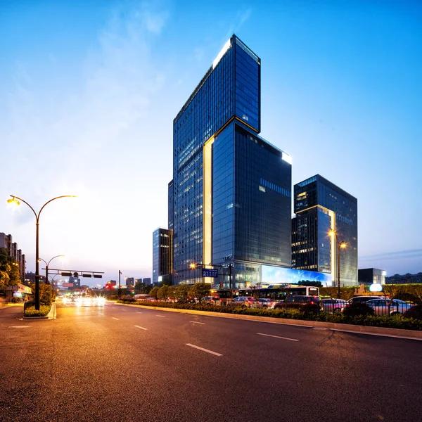 Edifícios Escritórios Modernos Centro Cidade Hangzhou Crepúsculo — Fotografia de Stock
