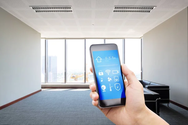 Mobile Phone App Smart Home Modern Lobby — Stock Photo, Image