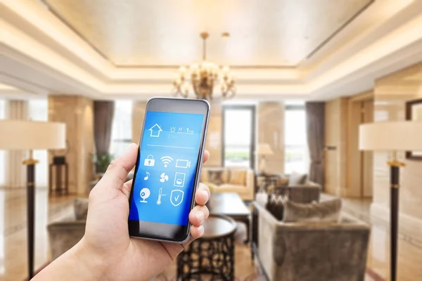 Mobile phone in smart home — Stock Photo, Image