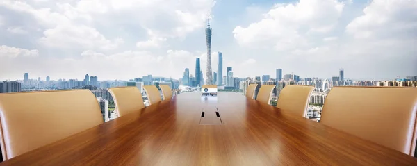 Lakované Konferenční Stůl Panoráma Města Guangzhou Cloudu Sky — Stock fotografie
