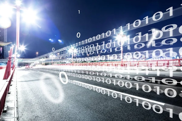 Escena Nocturna Tráfico Inteligencia Carretera Ciudad Moderna —  Fotos de Stock