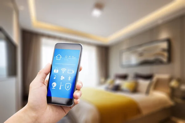 Mobile phone in smart home — Stock Photo, Image