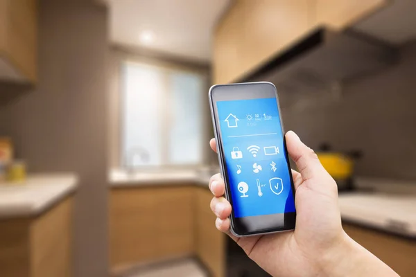 Mobile phone in smart home — Stock Photo, Image