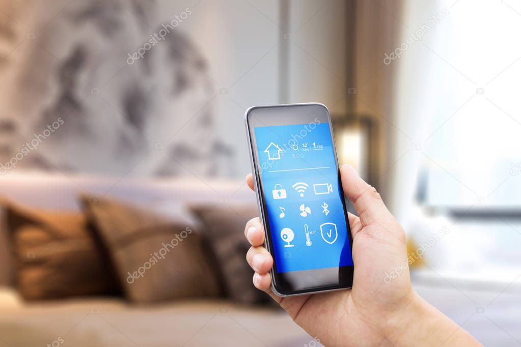 mobile phone in modern bedroom