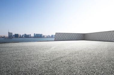 boş asfalt yol ve hangzhou new city mavi bulut gökyüzü'cityscape