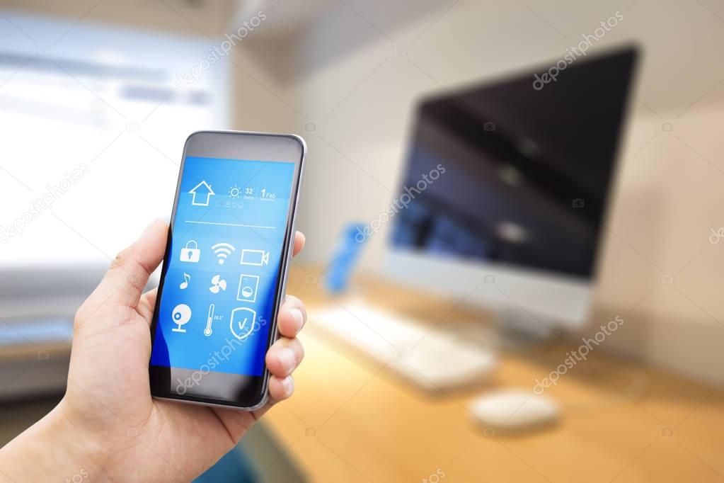 smart phone with blurry office