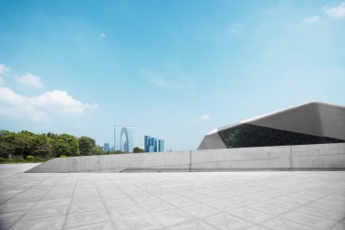 boş tuğla zemin ve cityscape 