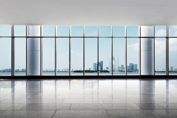 Piso Vacío Paisaje Urbano Ciudad Moderna Desde Ventana —  Fotos de Stock