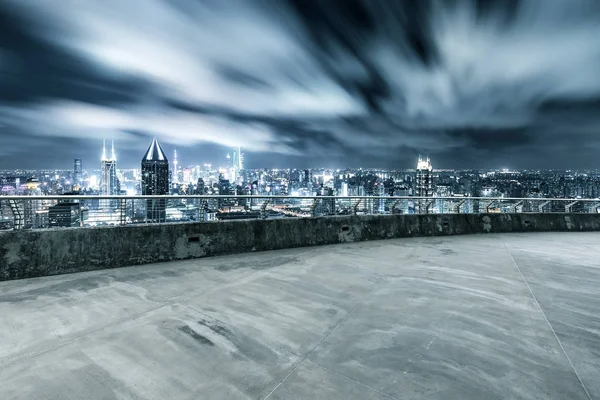Empty Concrete Road Cityscape Shanghai Cloud Sky Night — Stock Photo, Image