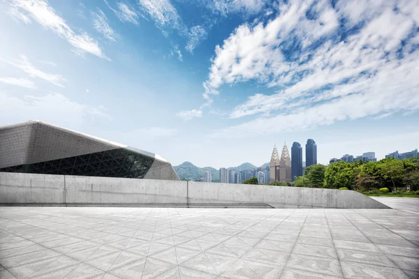 Emtpy marble floor with cityscape of chongqing — Stock Photo, Image