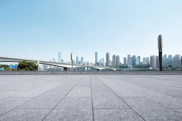 Emtpy marble floor with cityscape of chongqing — Stock Photo, Image