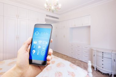 Smartphone içinde modern yatak odası