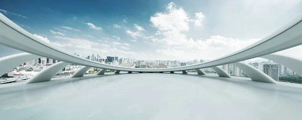 Pavimento Vuoto Con Paesaggio Urbano Hangzhou Nel Cielo Nuvoloso — Foto Stock