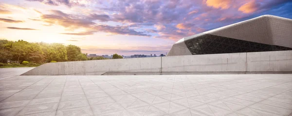 Piso Vazio Com Paisagem Urbana Hangzhou Céu Nuvem — Fotografia de Stock