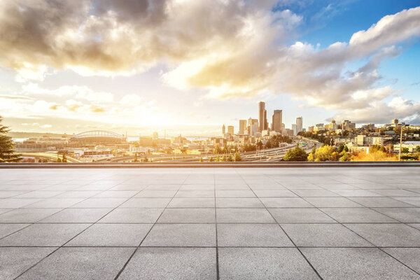 empty floor with cityscape of Los Angeles