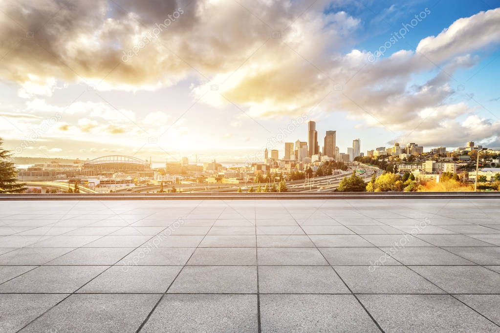 empty floor with cityscape of Los Angeles