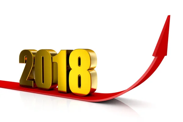 Resimde Yeni Yıl 2018 Beyaz Arka Plan Üzerinde Büyüyen Kırmızı — Stok fotoğraf