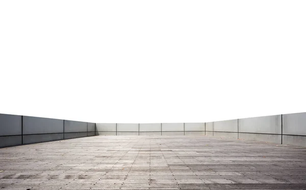 Leerer Ziegelboden Umgeben Von Betonmauer Blauem Himmel — Stockfoto