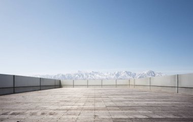 boş tuğla zemin ve beyaz mavi gökyüzünde bulutlar kar