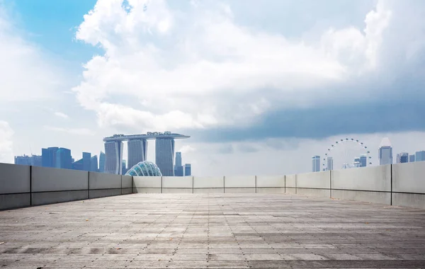 Boş Tuğla Zemin Mavi Bulut Gökyüzü Singapur Cityscape — Stok fotoğraf
