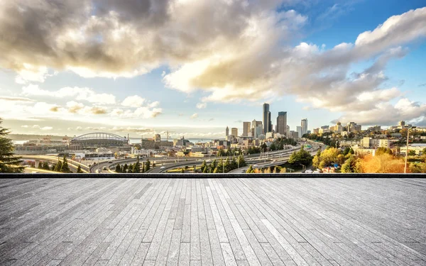 Lege Bakstenen Vloer Stadsgezicht Van Los Angeles Wolk Lucht — Stockfoto