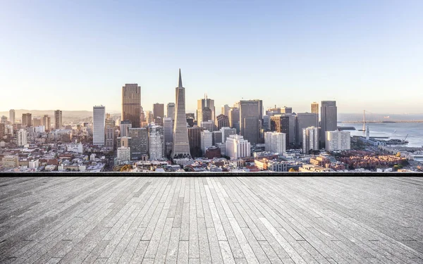 Empty Brick Floor Cityscape San Francisco Blue Cloud Sky — Stock Photo, Image